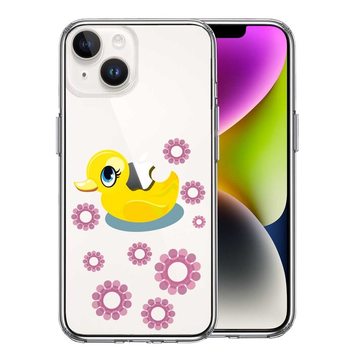 iPhone14 ケース クリアアヒルちゃん あひる ピンク スマホケース 側面ソフト 背面ハード ハイブリッド -0
