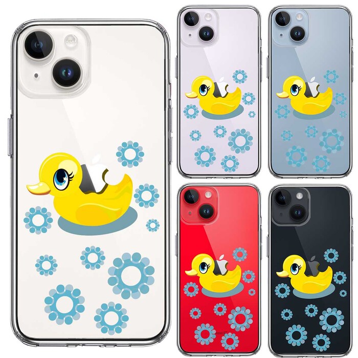 iPhone14 ケース クリアアヒルちゃん あひる ブルー スマホケース 側面ソフト 背面ハード ハイブリッド -1