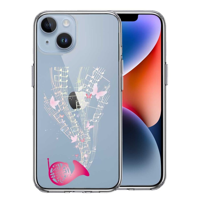 iPhone14 ケース クリア ホルン 音符 スマホケース 側面ソフト 背面ハード ハイブリッド -0