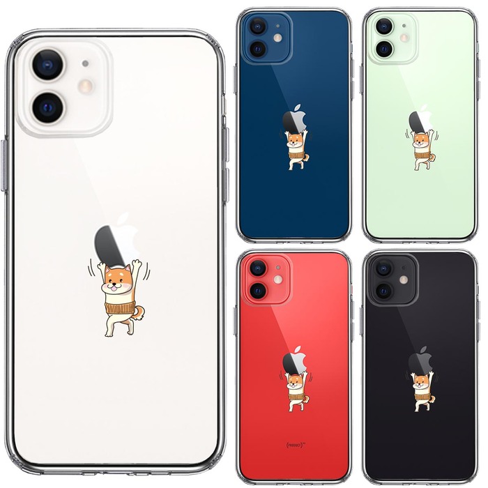 iPhone12mini ケース クリア わんこ アップル 重量挙げ 腹巻 スマホケース 側面ソフト 背面ハード ハイブリッド -1