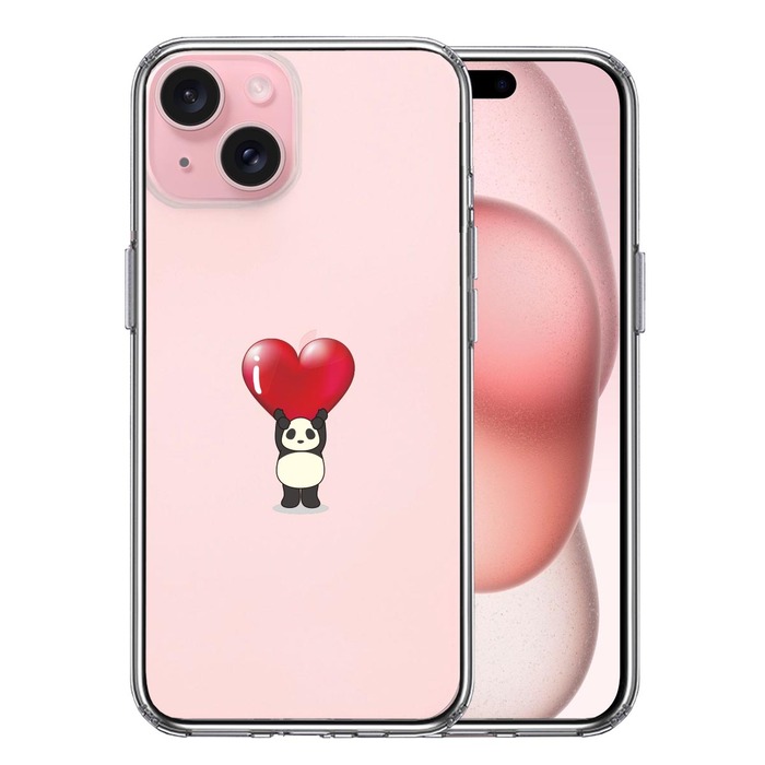 iPhone15Plus ケース クリア パンダ ハート 重量挙げ 並感 スマホケース 側面ソフト 背面ハード ハイブリッド -0