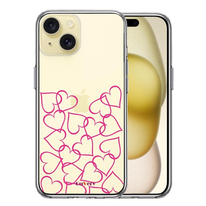 iPhone15Plus ケース クリア CuVery ハート ピンク スマホケース 側面ソフト 背面ハード ハイブリッド -0