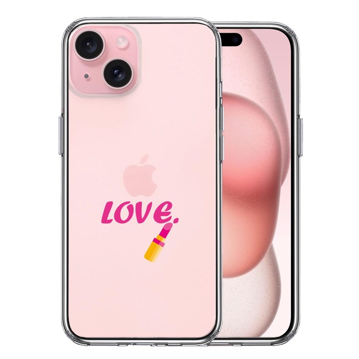 iPhone15Plus ケース クリア レディース 口紅 LOVE 愛 スマホケース 側面ソフト 背面ハード ハイブリッド -0