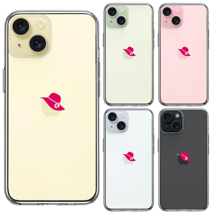iPhone15Plus ケース クリア レディース ハット つば広 赤 白薔薇 スマホケース 側面ソフト 背面ハード ハイブリッド -1