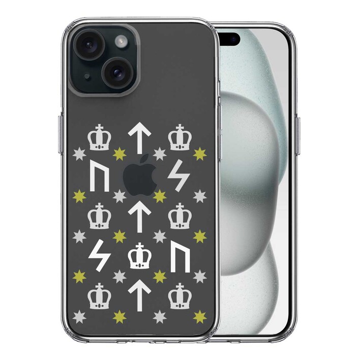 iPhone15Plus ケース クリア ルーン 文字 イエロー スマホケース 側面ソフト 背面ハード ハイブリッド -0