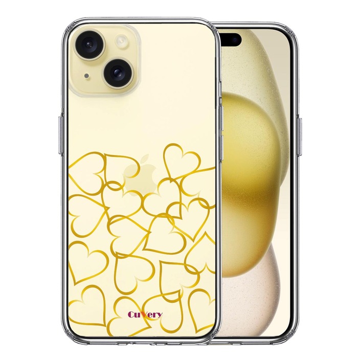 iPhone15 ケース クリア CuVery ハート ゴールド スマホケース 側面ソフト 背面ハード ハイブリッド -0