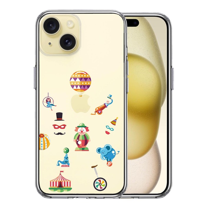 iPhone15 ケース クリア サーカス ピエロ ぶらんこ スマホケース 側面ソフト 背面ハード ハイブリッド -0