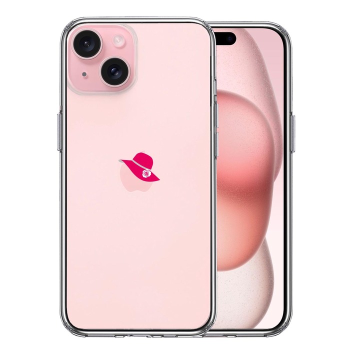 iPhone15 ケース クリア レディース ハット つば広 赤 白薔薇 スマホケース 側面ソフト 背面ハード ハイブリッド -0