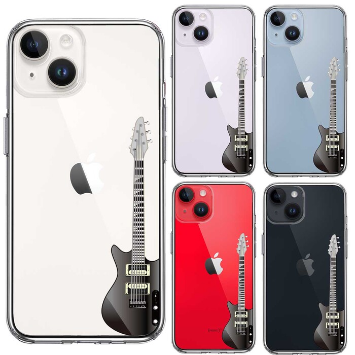 iPhone14Plus ケース クリア エレキギター　黒 スマホケース 側面ソフト 背面ハード ハイブリッド -1