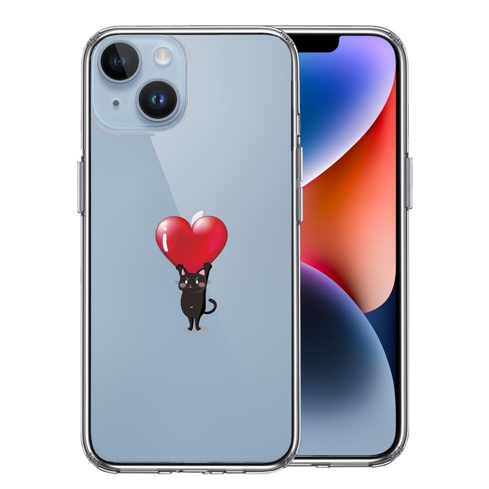 iPhone14Plus ケース クリア 猫 ネコ にゃんこ ハート黒猫 スマホケース 側面ソフト 背面ハード ハイブリッド -0
