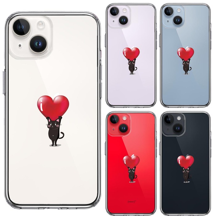 iPhone14Plus ケース クリア 猫 ネコ にゃんこ ハート黒猫 スマホケース 側面ソフト 背面ハード ハイブリッド -1