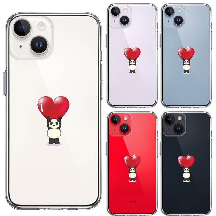 iPhone14Plus ケース クリア パンダ ハート 重量挙げ 並感 スマホケース 側面ソフト 背面ハード ハイブリッド -1