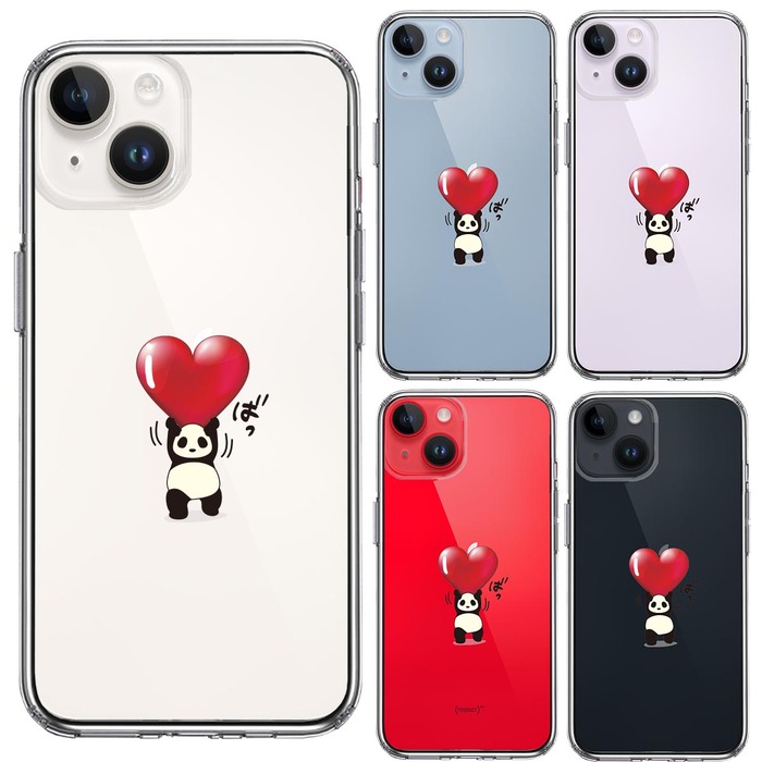 iPhone14Plus ケース クリア パンダ ハート 重量挙げ 努力感 スマホケース 側面ソフト 背面ハード ハイブリッド -1