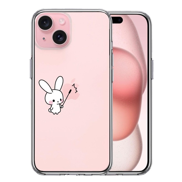 iPhone15Plus ケース クリア うさぎ の うさぴょんの りんご講座 スマホケース 側面ソフト 背面ハード ハイブリッド -0