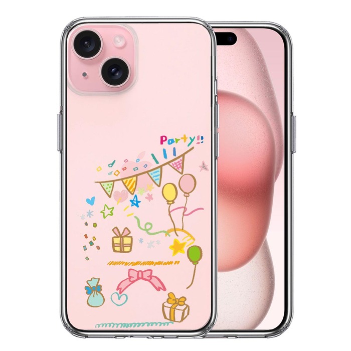 iPhone15 ケース クリア party パーティー スマホケース 側面ソフト 背面ハード ハイブリッド -0
