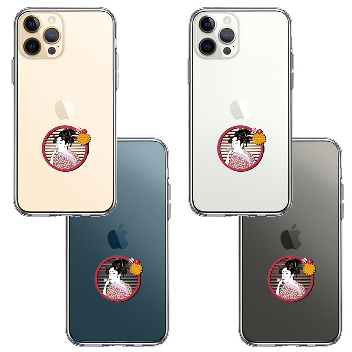 iPhone12Pro ケース クリア 浮世絵 女 スマホケース 側面ソフト 背面ハード ハイブリッド -1