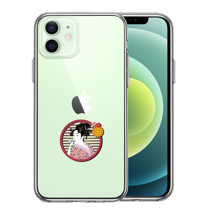 iPhone12 ケース クリア 浮世絵 女 スマホケース 側面ソフト 背面ハード ハイブリッド -0