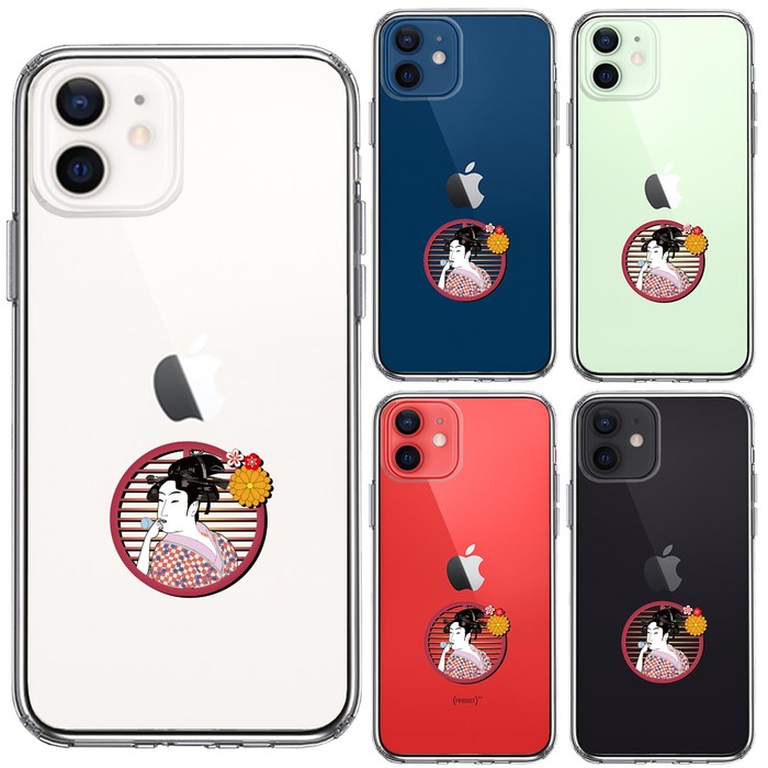 iPhone12 ケース クリア 浮世絵 女 スマホケース 側面ソフト 背面ハード ハイブリッド -1