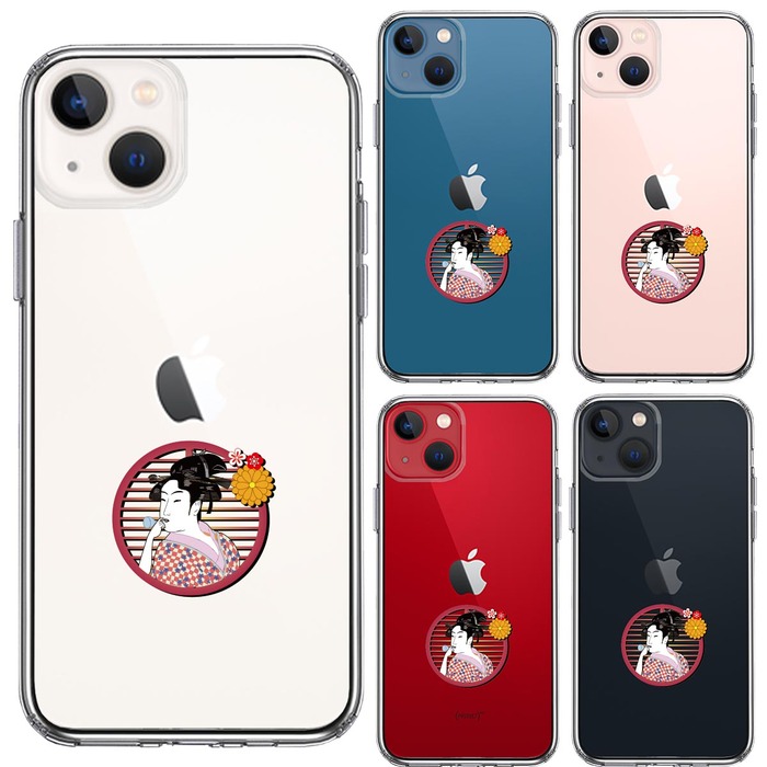 iPhone13 ケース クリア 浮世絵 女 スマホケース 側面ソフト 背面ハード ハイブリッド -1