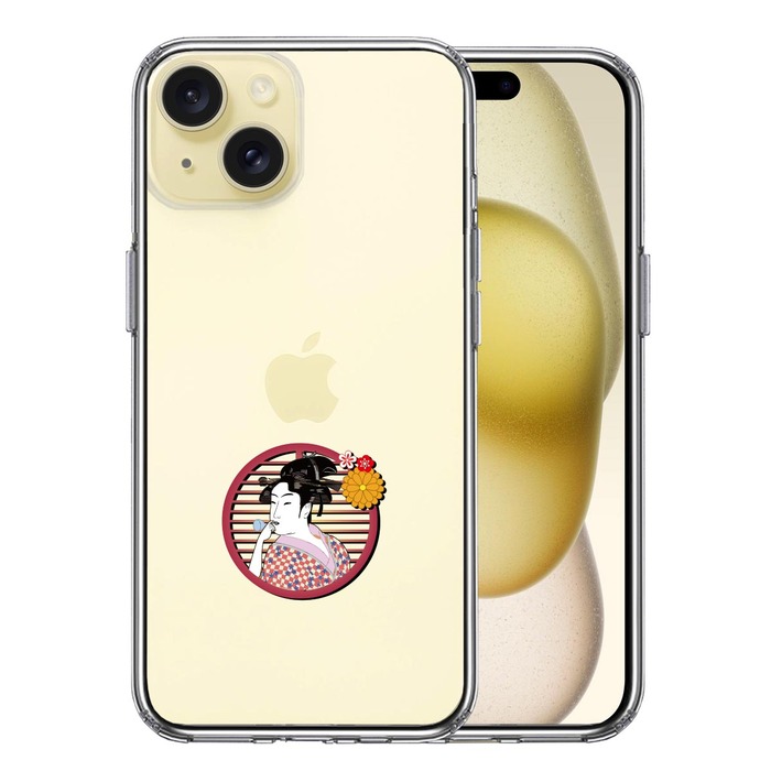 iPhone15 ケース クリア 浮世絵 女 スマホケース 側面ソフト 背面ハード ハイブリッド-0