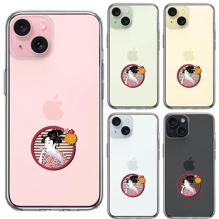 iPhone15 ケース クリア 浮世絵 女 スマホケース 側面ソフト 背面ハード ハイブリッド-1