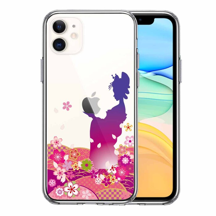 iPhone11 case clear Japan woman kimono young lady blue purple smartphone case side soft the back side hard hybrid -0