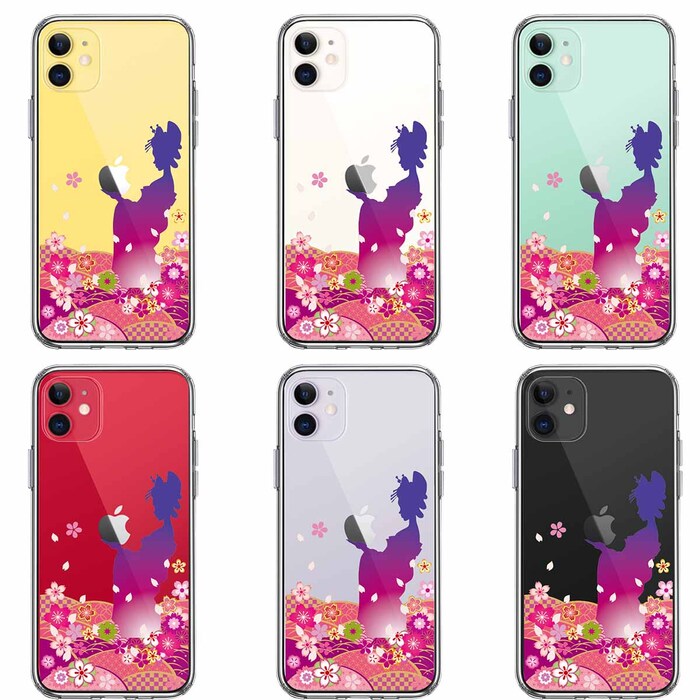 iPhone11 case clear Japan woman kimono young lady blue purple smartphone case side soft the back side hard hybrid -1