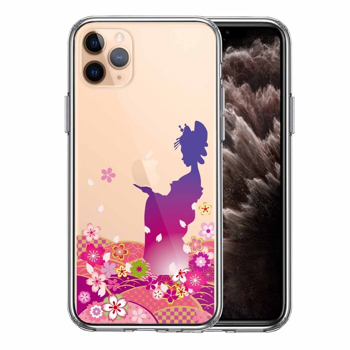 iPhone11pro case clear Japan woman kimono young lady blue purple smartphone case side soft the back side hard hybrid -0