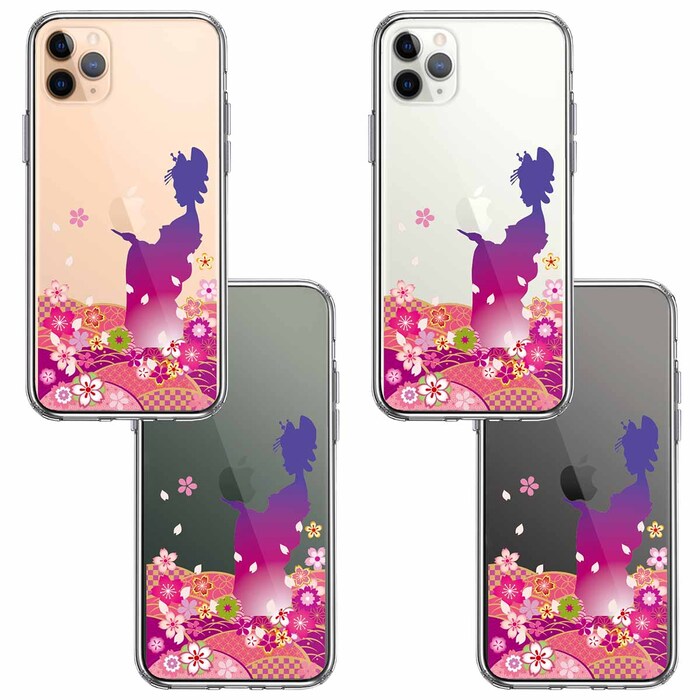 iPhone11pro case clear Japan woman kimono young lady blue purple smartphone case side soft the back side hard hybrid -1