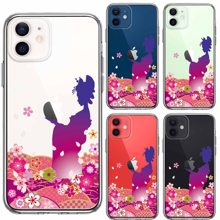 iPhone12mini case clear Japan woman kimono young lady blue purple smartphone case side soft the back side hard hybrid -1