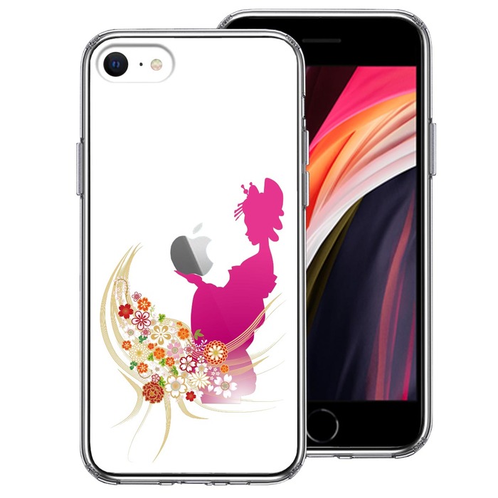 iPhoneSE ケース 第3世代 第2世代 クリア 日本女性 着物少女 スマホケース 側面ソフト 背面ハード ハイブリッド -0