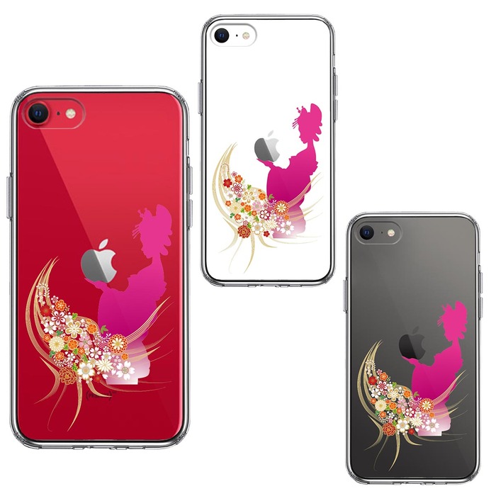 iPhoneSE ケース 第3世代 第2世代 クリア 日本女性 着物少女 スマホケース 側面ソフト 背面ハード ハイブリッド -1
