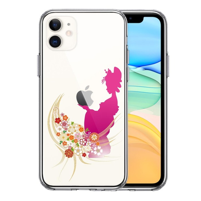 iPhone11 case clear Japan woman kimono young lady smartphone case side soft the back side hard hybrid -0