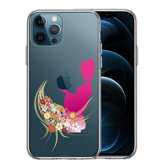 iPhone12Pro ケース クリア 日本女性 着物少女 スマホケース 側面ソフト 背面ハード ハイブリッド -0