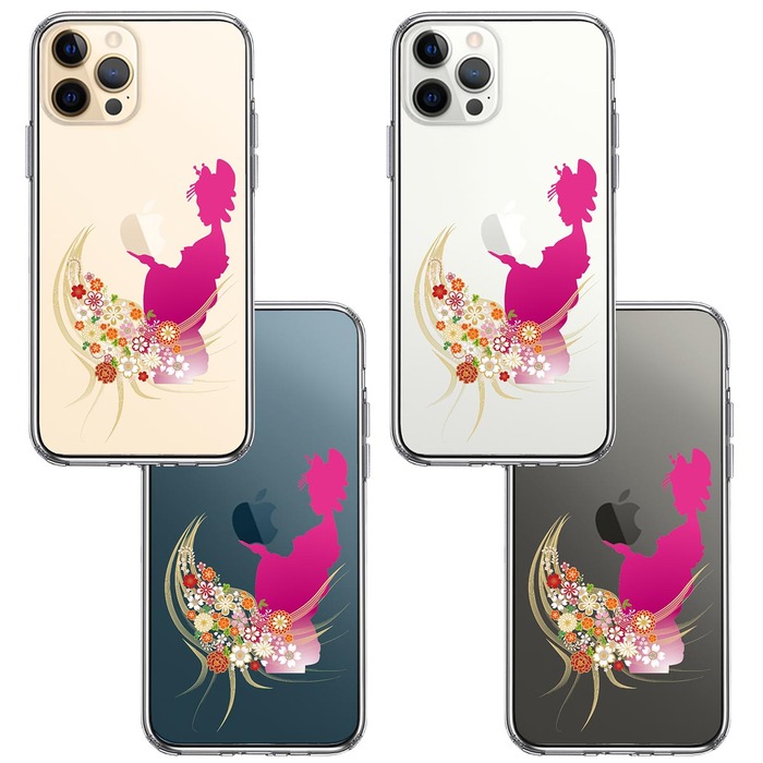 iPhone12Pro ケース クリア 日本女性 着物少女 スマホケース 側面ソフト 背面ハード ハイブリッド -1