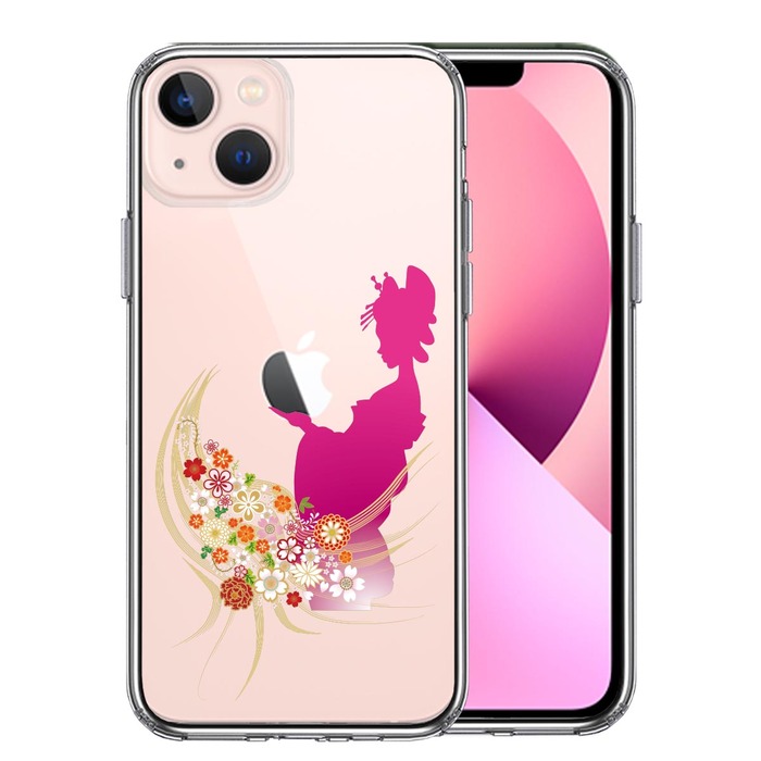 iPhone13mini ケース クリア 日本女性 着物少女 スマホケース 側面ソフト 背面ハード ハイブリッド -0