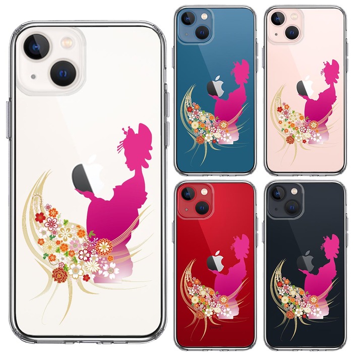 iPhone13mini ケース クリア 日本女性 着物少女 スマホケース 側面ソフト 背面ハード ハイブリッド -1