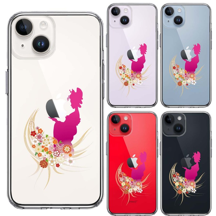 iPhone14 ケース クリア 日本女性 着物少女 スマホケース 側面ソフト 背面ハード ハイブリッド -1