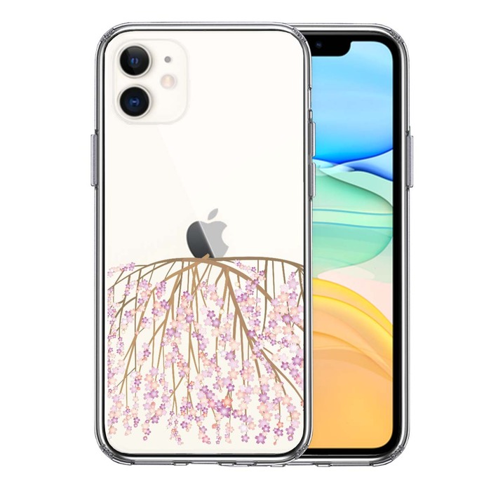 iPhone11 ケース クリア しだれ桜 枝垂桜 スマホケース 側面ソフト 背面ハード ハイブリッド -0