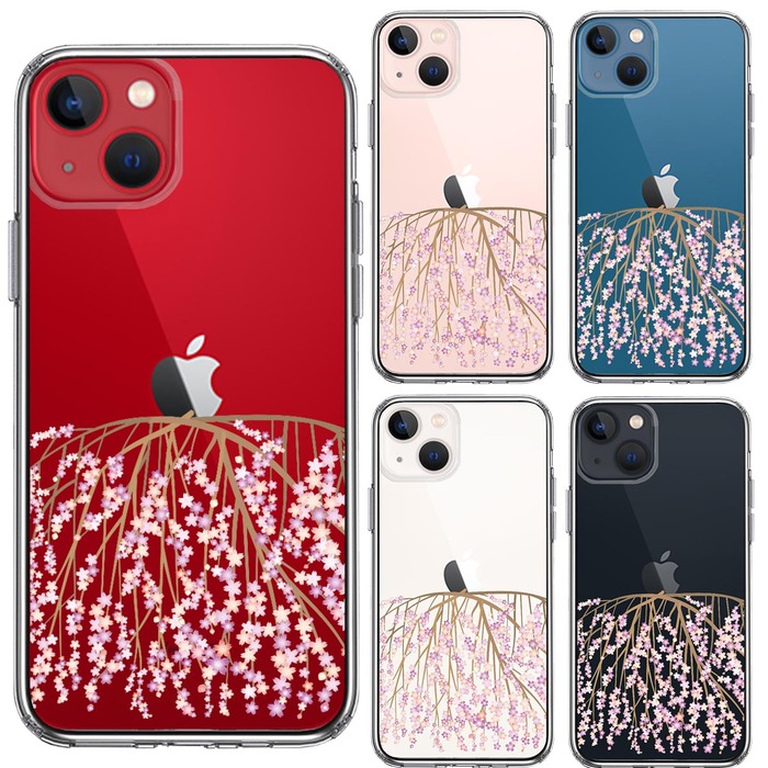 iPhone13mini ケース クリア しだれ桜 枝垂桜 スマホケース 側面ソフト 背面ハード ハイブリッド -1