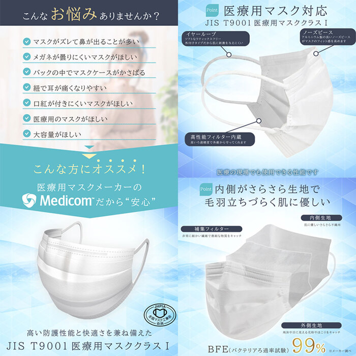マスク クラスメディカル マスク リラックス 個包装 小さめサイズ 40枚入 5セット-4