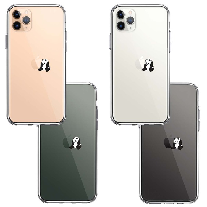 iPhone11proケース クリア パンダ りんごにもたれる スマホケース 側面ソフト 背面ハード ハイブリッド -1