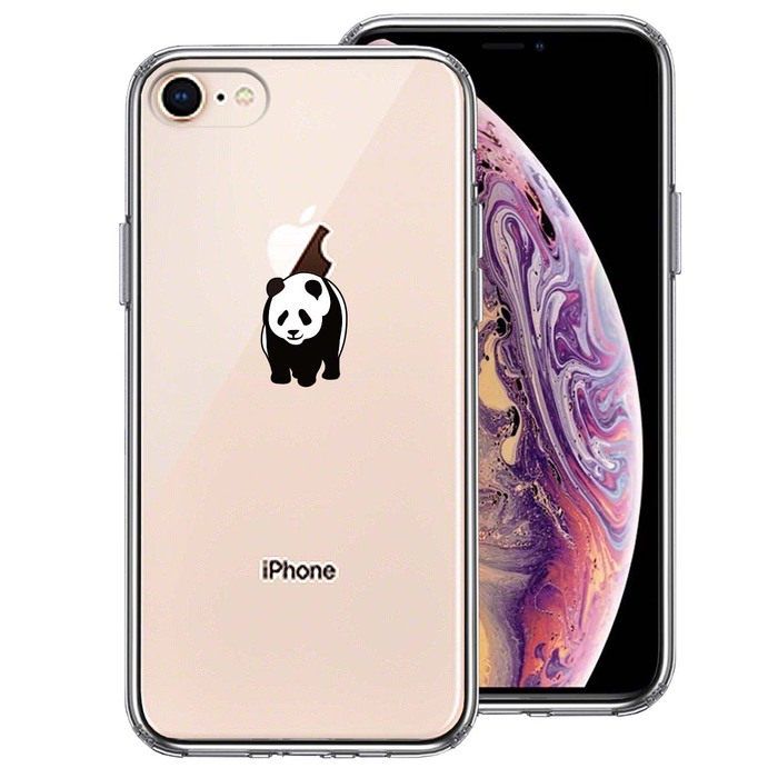iPhone8 ケース クリア パンダ りんご おんぶ スマホケース 側面ソフト 背面ハード ハイブリッド -0