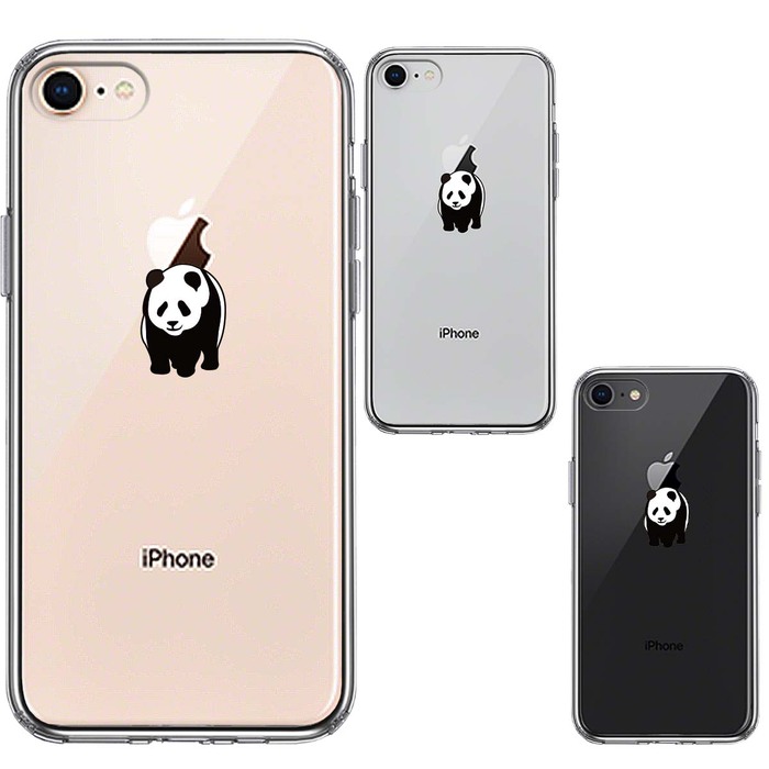 iPhone8 ケース クリア パンダ りんご おんぶ スマホケース 側面ソフト 背面ハード ハイブリッド -1