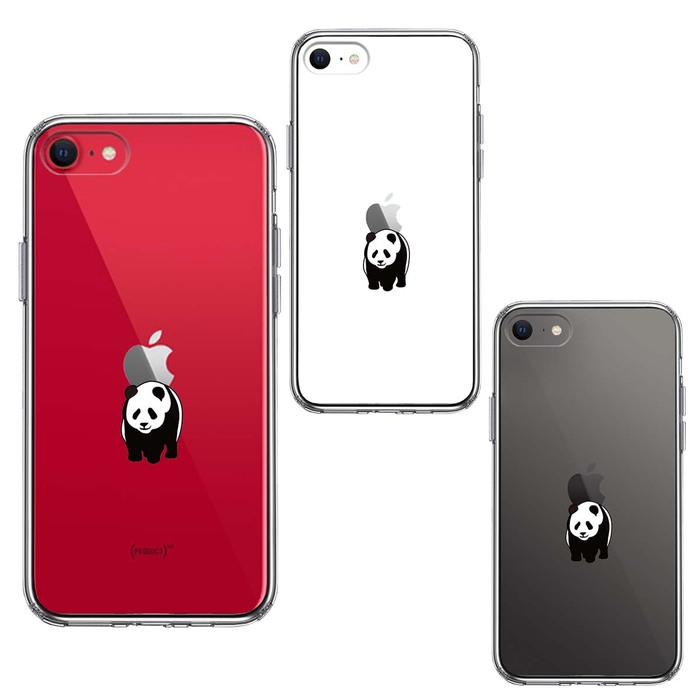 iPhoneSE ケース 第3世代 第2世代 クリア パンダ りんご おんぶ スマホケース 側面ソフト 背面ハード ハイブリッド -1