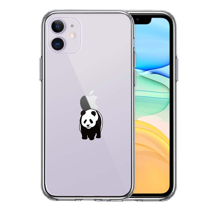 iPhone11 ケース クリア パンダ りんご おんぶ スマホケース 側面ソフト 背面ハード ハイブリッド -0