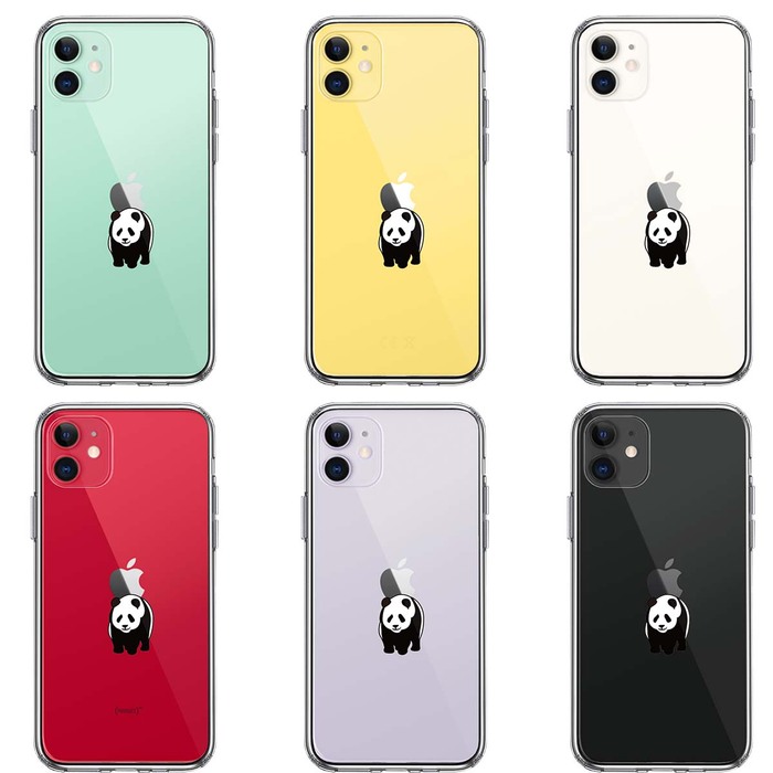 iPhone11 ケース クリア パンダ りんご おんぶ スマホケース 側面ソフト 背面ハード ハイブリッド -1