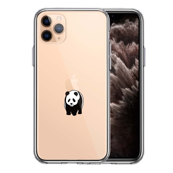 iPhone11proケース クリア パンダ りんご おんぶ スマホケース 側面ソフト 背面ハード ハイブリッド -0