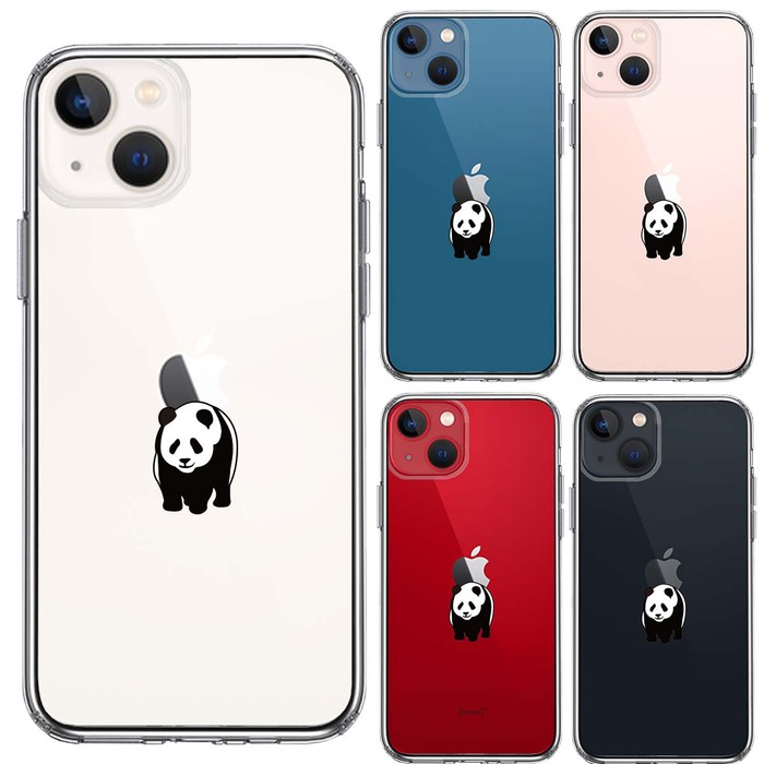 iPhone13 ケース クリア パンダ りんご おんぶ スマホケース 側面ソフト 背面ハード ハイブリッド -1