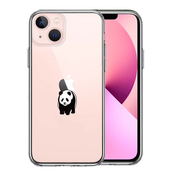 iPhone13mini ケース クリア パンダ りんご おんぶ スマホケース 側面ソフト 背面ハード ハイブリッド -0